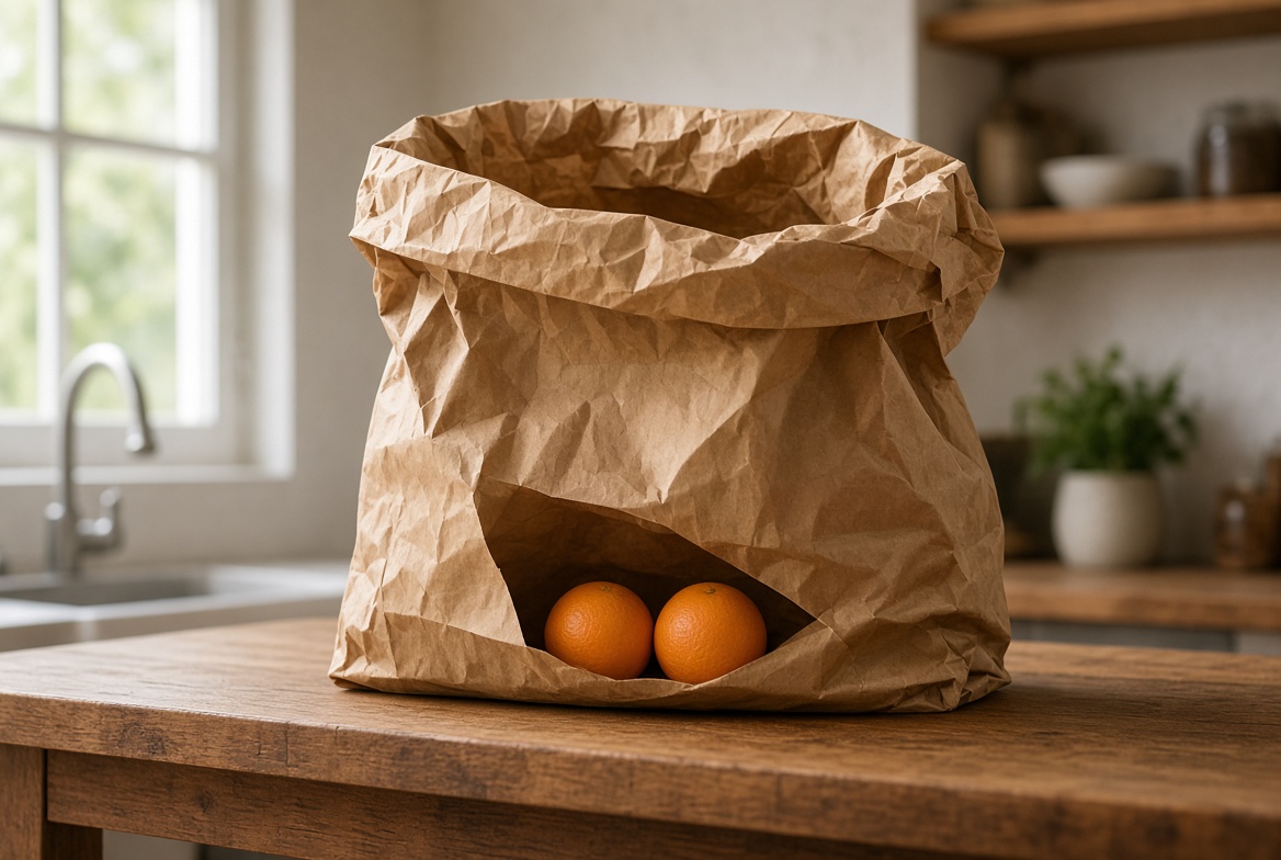 Oversized grocery sack with two oranges